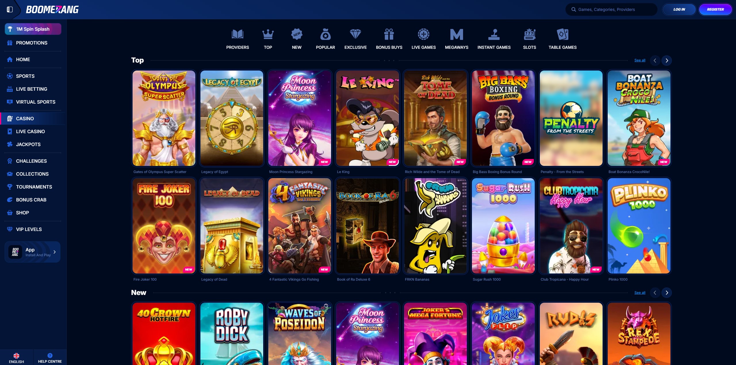 Boomerang Casino games library screenshot