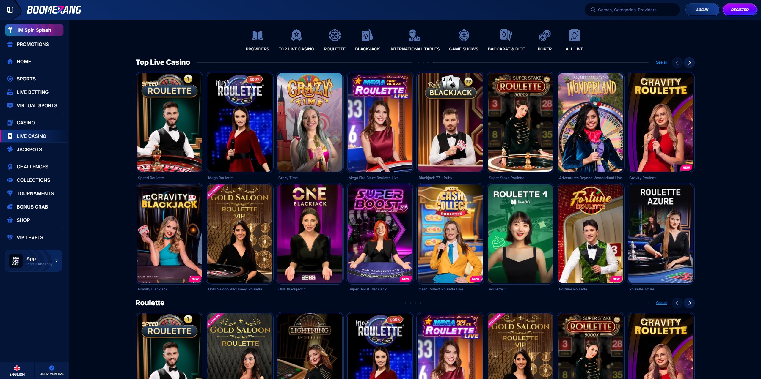 Boomerang Casino live dealer tables