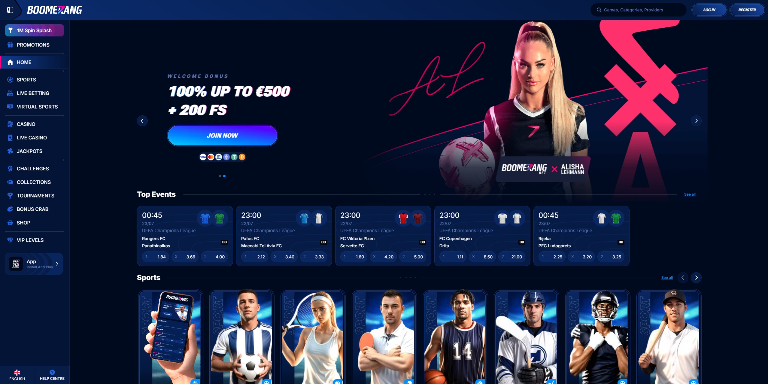 Boomerang Casino main interface for Irish players